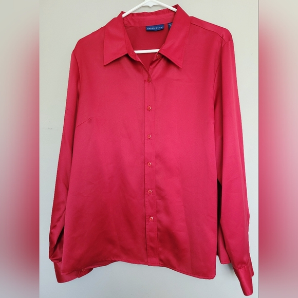 Karen Scott Women Silky SatinVibrant Red Button Down Shirt Blouse Long Sleeve XL - Picture 14 of 16